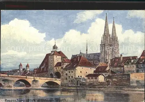 Regensburg Steinerne Bruecke mit Dom / Regensburg /Regensburg LKR