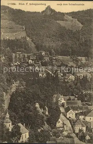 Oybin Blick vom Schuppenberg nach dem Scharfenstein Kat. Kurort Oybin