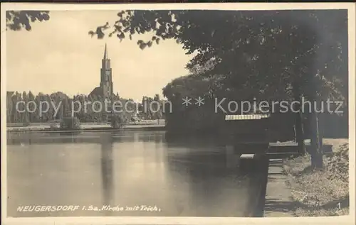 Neugersdorf Sachsen Kirche mit Teich Kat. Neugersdorf Sachsen