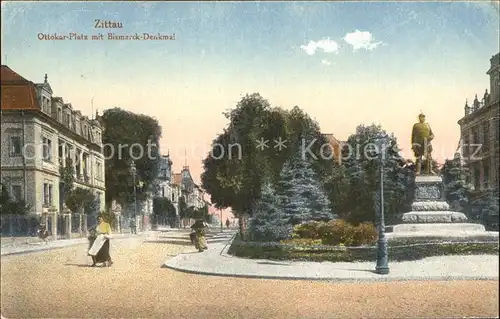 Zittau Ottokarplatz mit Bismarck Denkmal Kat. Zittau