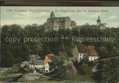 Rochsburg Schloss Rochsburg mit Haengebruecke Zwickauer Mulde Kat. Lunzenau
