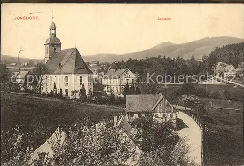 Jonsdorf mit Kirche und Lausche Kat. Kurort Jonsdorf
