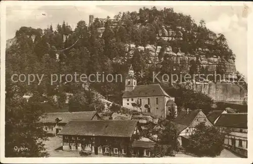 Oybin Ortsansicht mit Kirche Felsen Stempeldurchdruck Kat. Kurort Oybin