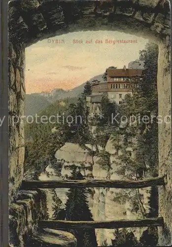 Oybin Durchblick zum Bergrestaurant Ruine Zittauer Gebirge Kat. Kurort Oybin