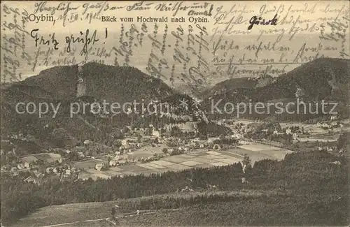 Oybin Panorama Blick vom Hochwald Zittauer Gebirge Kat. Kurort Oybin