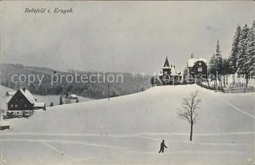Rehefeld Zaunhaus Teilansicht mit Jagdschloss im Winter Kat. Altenberg