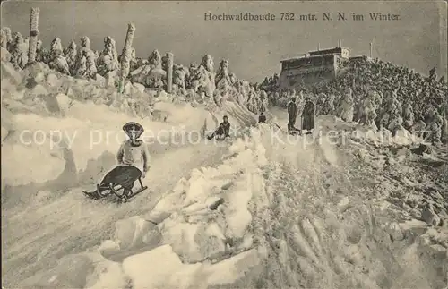 Oybin Hochwaldbaude im Winter Schlittenfahrt Rodelbahn Kat. Kurort Oybin