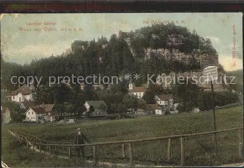 Oybin Teilansicht mit Kirche und Berg Oybin Lausitzer Gebirge Kat. Kurort Oybin