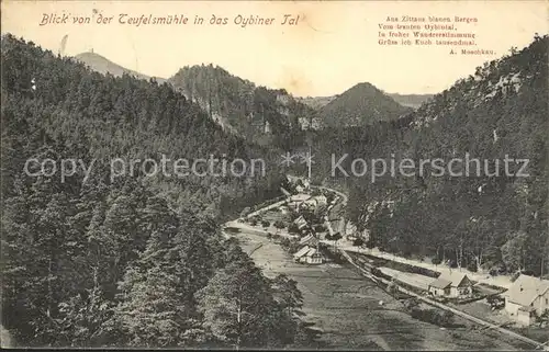Oybin Blick von der Teufelsmuehle in das Oybiner Tal Zittauer Gebirge Kat. Kurort Oybin