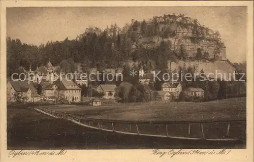 Oybin Teilansicht mit Kirche und Berg Oybin Kupfertiefdruck Kat. Kurort Oybin