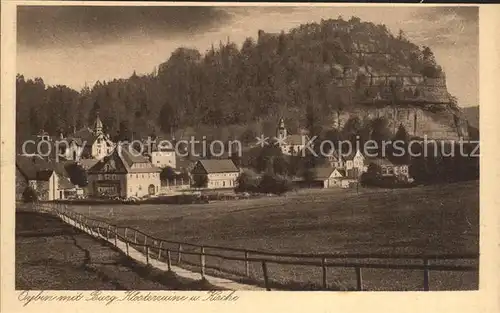 Oybin Teilansicht mit Kirche und Berg Oybin Burg Klosterruine Kat. Kurort Oybin