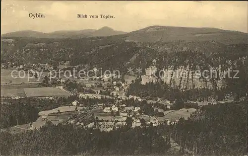 Oybin Panorama Blick vom Toepfer Zittauer Gebirge Kat. Kurort Oybin