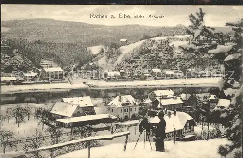 Rathen Saechsische Schweiz Winterpanorama Elbe Fotograf Bahnpost Kat. Rathen Sachsen