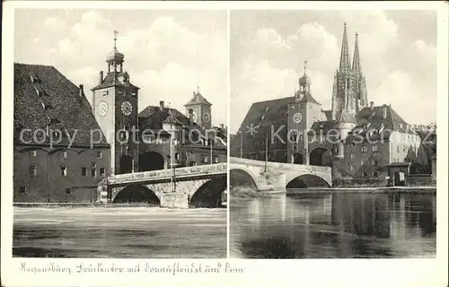 Regensburg Brueckentor mit Donaustrudel und Dom St Peter / Regensburg /Regensburg LKR