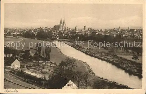 Regensburg Panorama mit Blick zum Dom St Peter Kupfertiefdruck / Regensburg /Regensburg LKR