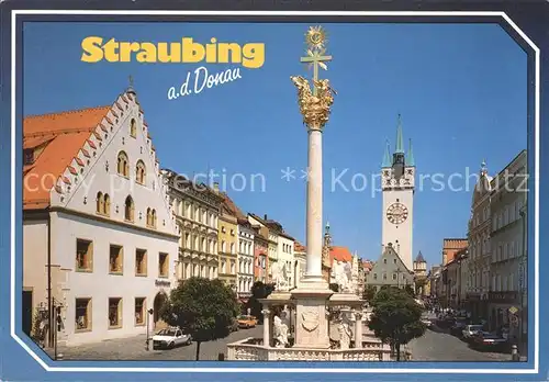 Straubing Dreifaltigkeitssaeule Stadtturm Altstadt Kat. Straubing