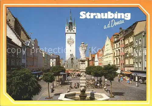 Straubing Ludwigsplatz Brunnen Statue Stadtturm Altstadt Kat. Straubing