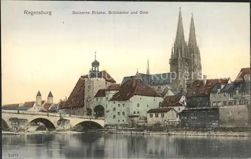 Regensburg Steinerne Bruecke Brueckentor Dom Kat. Regensburg