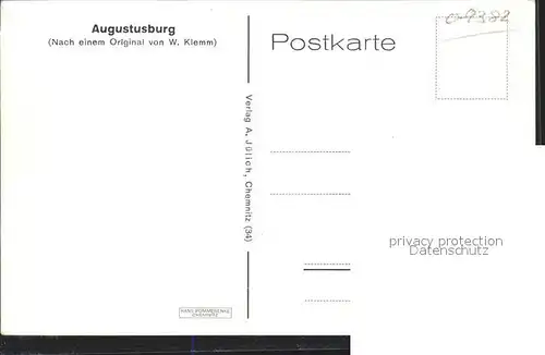 Augustusburg Waldpartie Blick zum Schloss nach Original von W. Klemm Kuenstlerkarte Kat. Augustusburg
