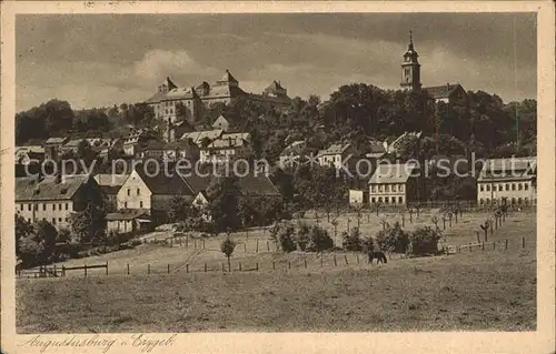 Augustusburg Ortsansicht mit Schloss und Kirche Kat. Augustusburg