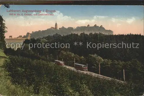 Augustusburg Waldpartie Drahtseilbahn mit Blick zum Schloss Kat. Augustusburg