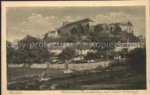 Bautzen Blick vom Protschenberg Spree Schloss Ortenburg Kupfertiefdruck Kat. Bautzen