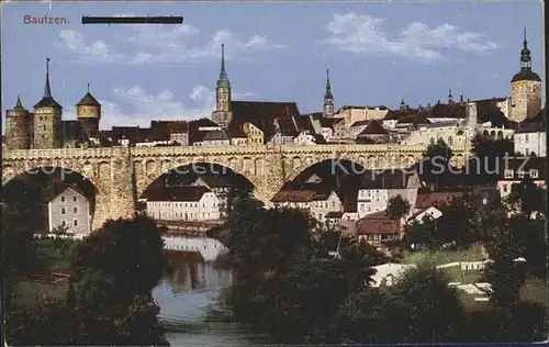 Bautzen Kronprinzenbruecke Spree Altstadt Alte Wasserkunst Kirche Kat. Bautzen