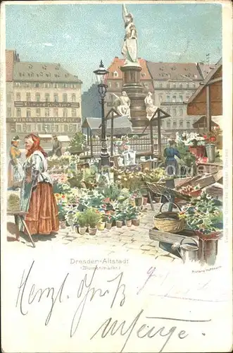Dresden Blumenmarkt Kuenstlerkarte Kat. Dresden Elbe