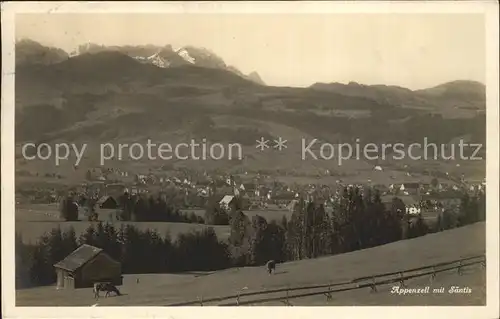 Appenzell IR Gesamtansicht mit Saentis Appenzeller Alpen Kat. Appenzell
