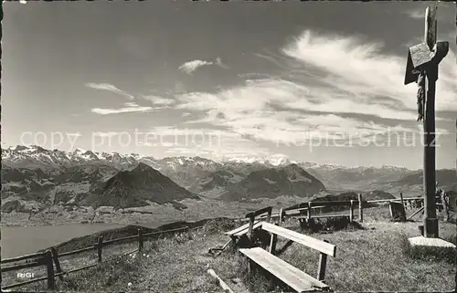 Rigi Kaltbad Rigi Staffelhoehe Kreuz Ausblick auf die Alpen Kat. Rigi Kaltbad