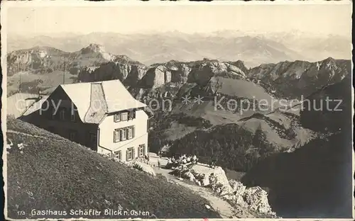Weissbad Berggasthaus Schaefler Blick nach Osten Alpenpanorama Pruefstempel Kat. Weissbad