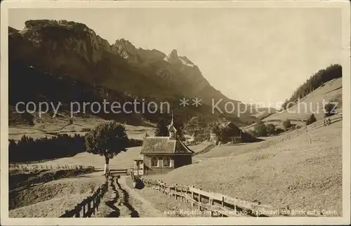 Appenzell IR Kapelle im Sonnenalb Blick aufs Oehrli Appenzeller Alpen Handdruck Kat. Appenzell
