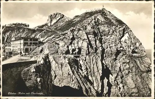 Pilatus Kulm Berghotel mit Oberhaupt Gipfelkreuz Kat. Pilatus Kulm