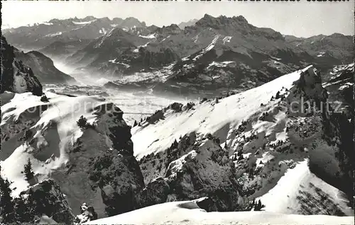 Leysin Alpenpanorama La Berneuse Plaine du Rhone Dents du Midi Mont Blanc Massif de Trient Kat. Leysin
