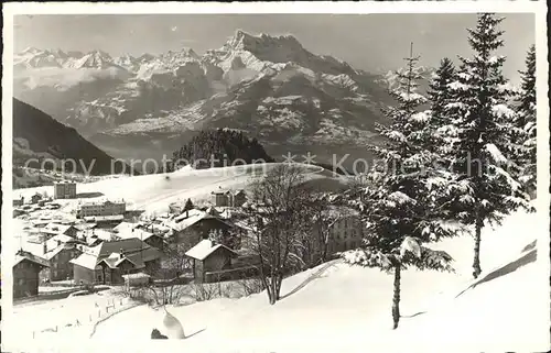 Leysin et les Dents du Midi en hiver Alpenpanorama Kat. Leysin