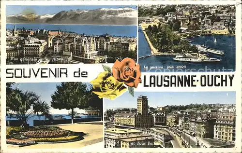 Ouchy Vue generale et les Alpes Port Lac Leman Les Quais Grand Pont Tour Bel Air Kat. Lausanne