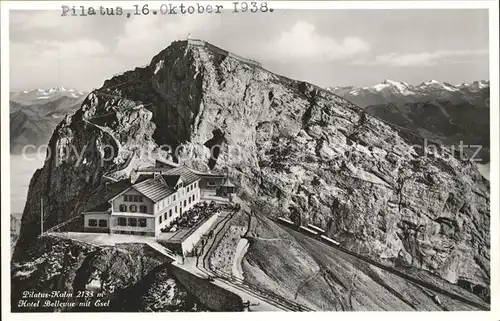 Pilatus Kulm Berghotel Bellevue mit Esel Alpenpanorama Kat. Pilatus Kulm