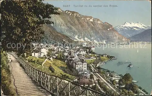 Territet vu du sentier des Roses Lac Leman et les Dents du Midi Kat. Territet