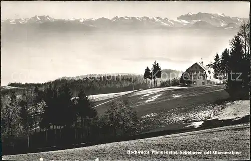 Pfannenstiel Staefa Berggasthaus Hochwacht Nebelmeer mit Glarner Alpen Kat. Pfannenstiel