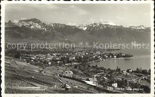 Vevey VD Panorama Genfersee Alpen Kat. Vevey