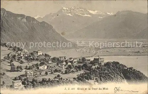Glion Panorama Lac Leman Dents du Midi Genfersee Alpen Kat. Glion