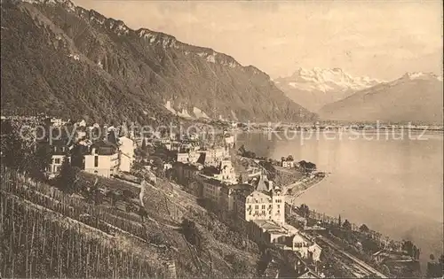 Territet Panorama Lac Leman Dents du Midi Genfersee Alpen Kat. Territet