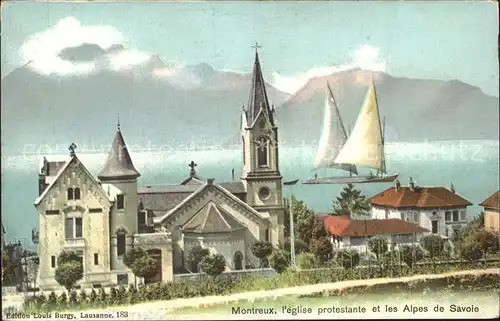 Montreux VD Eglise protestante Lac Leman Alpes de Savoie Kuenstlerkarte Kat. Montreux