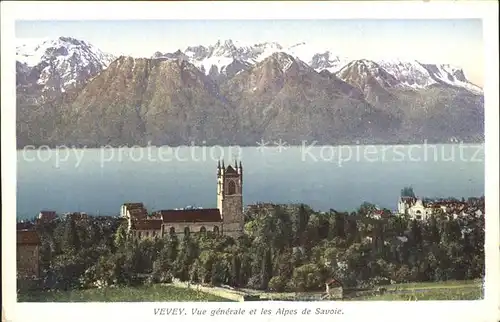 Vevey VD Vue generale Eglise Lac Leman Alpes de Savoie Kat. Vevey