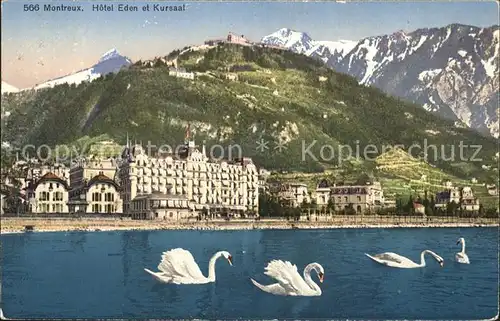 Montreux VD Hotel Eden et Kursaal Lac Leman Rochers de Naye Genfersee Schwaene Kat. Montreux