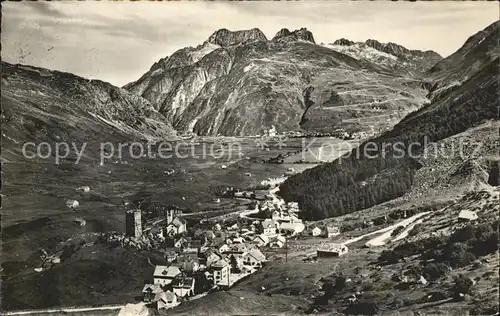 Hospental Panorama gegen Andermatt und Oberalpstrasse Kat. Hospental