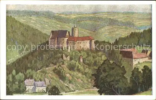 Scharfenstein Erzgebirge Schloss nach Original von O. Praetorius Kuenstlerkarte Kat. Drebach