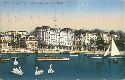 Ouchy Port et Beau Rivage Palace Hotel Lac Leman Genfersee Schwaene Kat. Lausanne