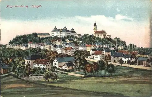 Augustusburg Gesamtansicht mit Kirche und Schloss Kat. Augustusburg