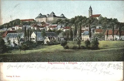 Augustusburg Ortsansicht mit Schloss und Kirche Kat. Augustusburg